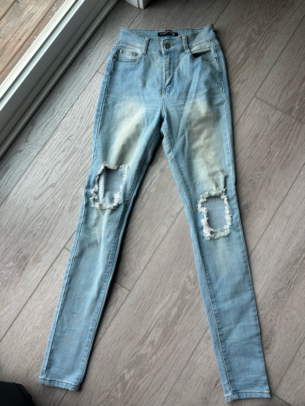 Fashion Nova Light Blue Distressed Skinny Jeans